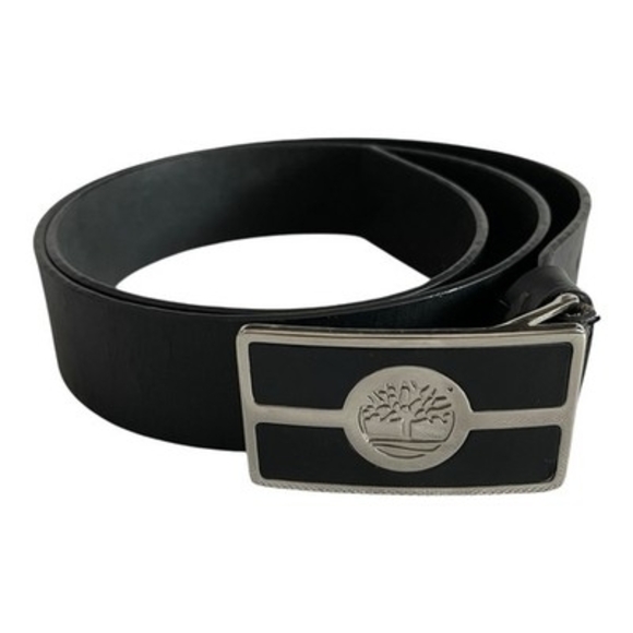 Timberland Other - Timberland Mens Black Leather Belt Silver Logo Plaque Buckle Casual Size 40/100